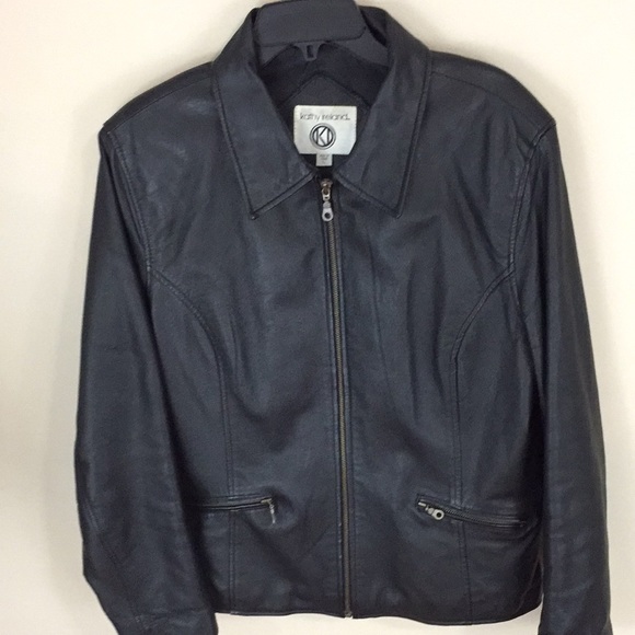 Kathy Ireland Black Leather Moto Jacket Size Large - Picture 1 of 11